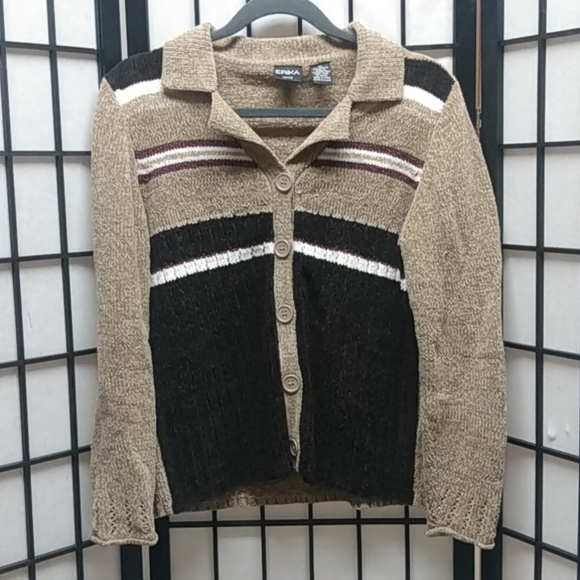 ERICA Sweaters - ERICA petite cardigan sweater tan and brown size PS